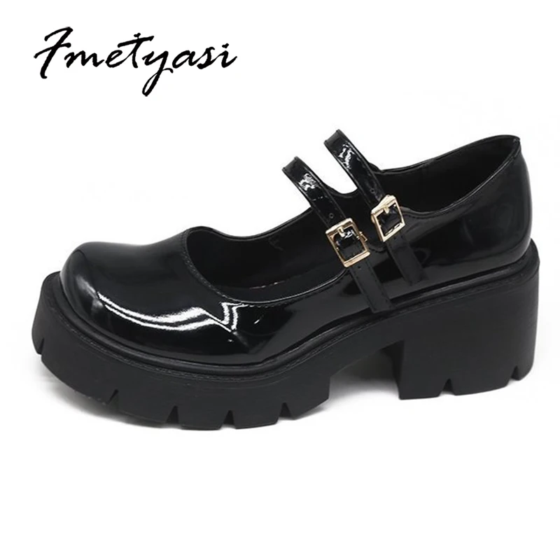 Mary Janes Lolita Women Shoes Fashion Patent Leather Platform JK Uniform Heels Comfortable College Style Girl Student Pumps