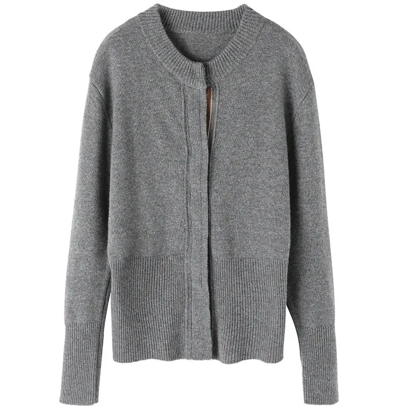 

Gray Knit Sweater Women O-neck Autumn Winter Loose Casual Long Sleeve Single Breasted Cardigan Female Clothes