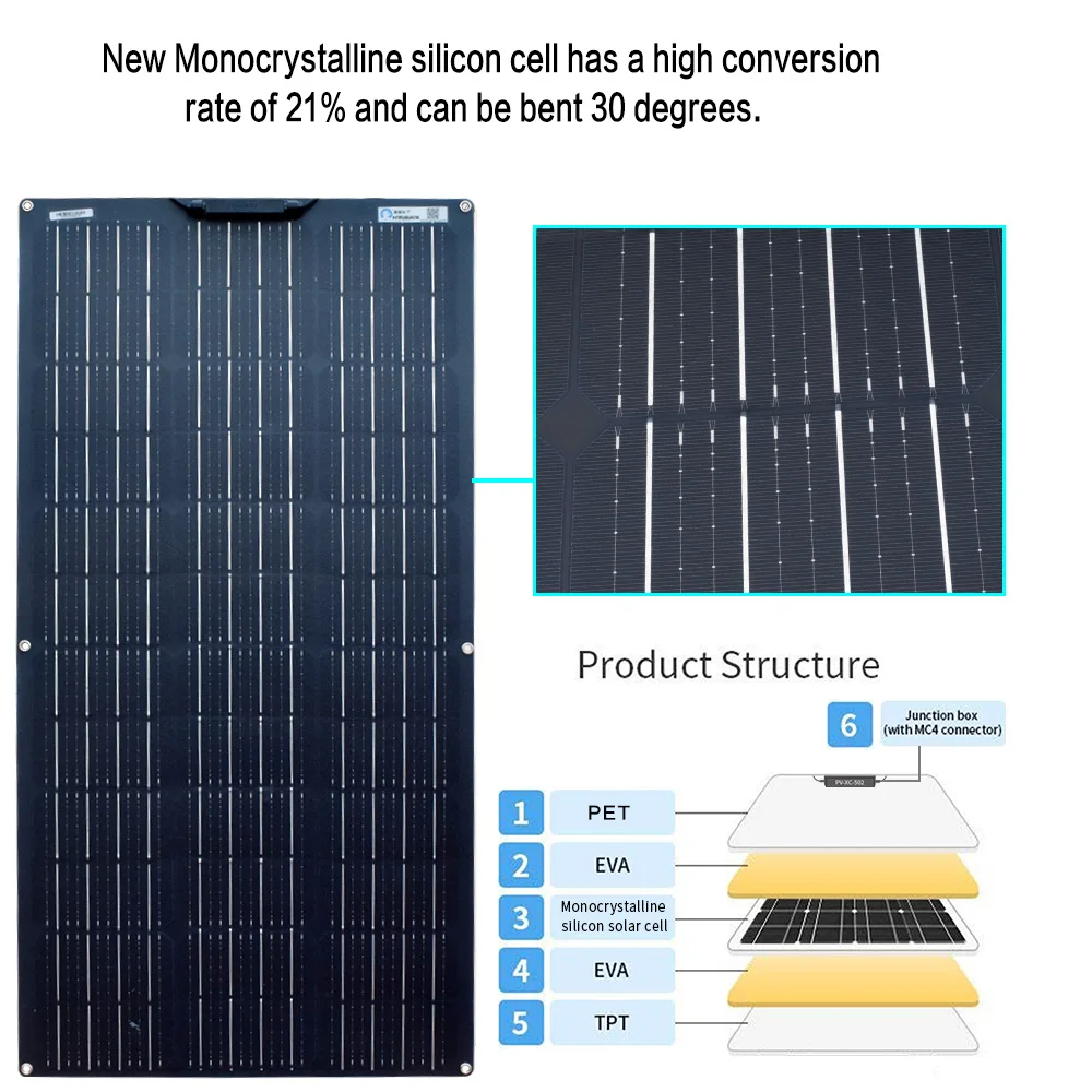 Murah Kit Panel Surya 18V 100W 200W 300W 400W Sistem PV Surya Panel Fleksibel Monokristalin Untuk Mobil Yacht 12V 24V Pengisi Daya Baterai
