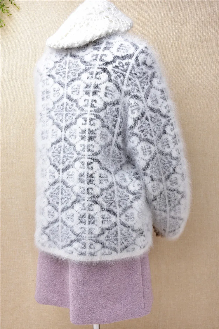 

ladies women fashion hairy white floral printing mink cashmere short style cropped winter cardigan angora rabbit fur jacket coat