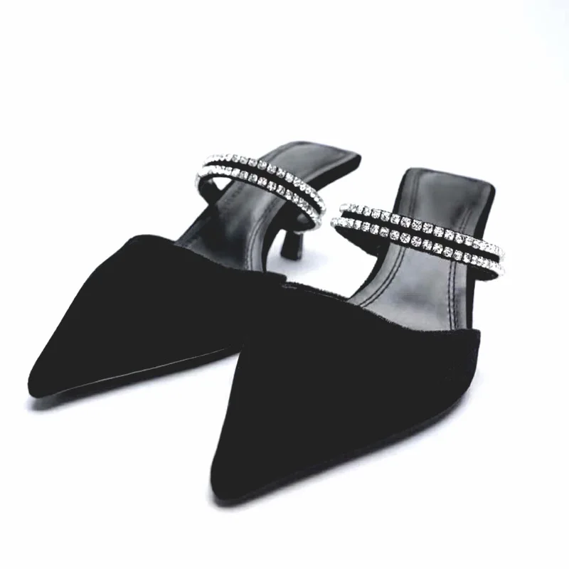 

Shallow Thin Heels Shoes Woman 2021 Heeled Mules Female Slippers Flock Glitter Slides Black Sandals High New Soft Jelly Beige Ca