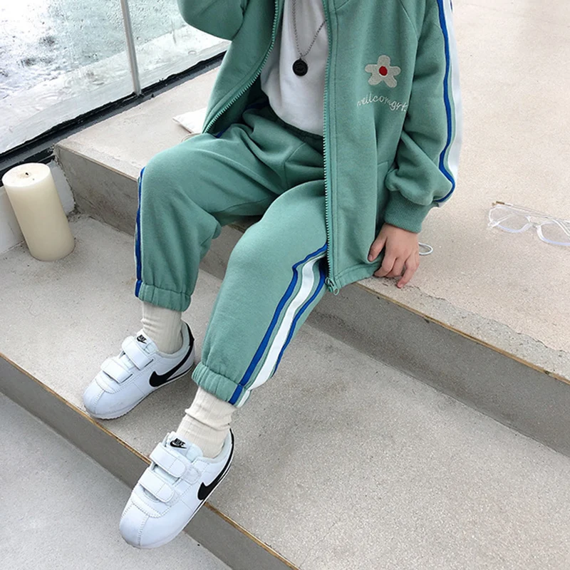 

HE Hello Enjoy 2020 Autumn New Arrival Girls Fashion 2 Pieces Clothing Suit Flowers Coat+pants Kids Striped Tracksuit Clothes