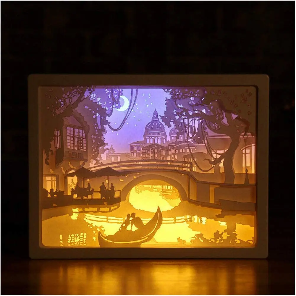 

3d Paper Carving Night Lamp Art Decoration Shadow Box Led Light Gift For Home Bedroom Decorative Mood Light