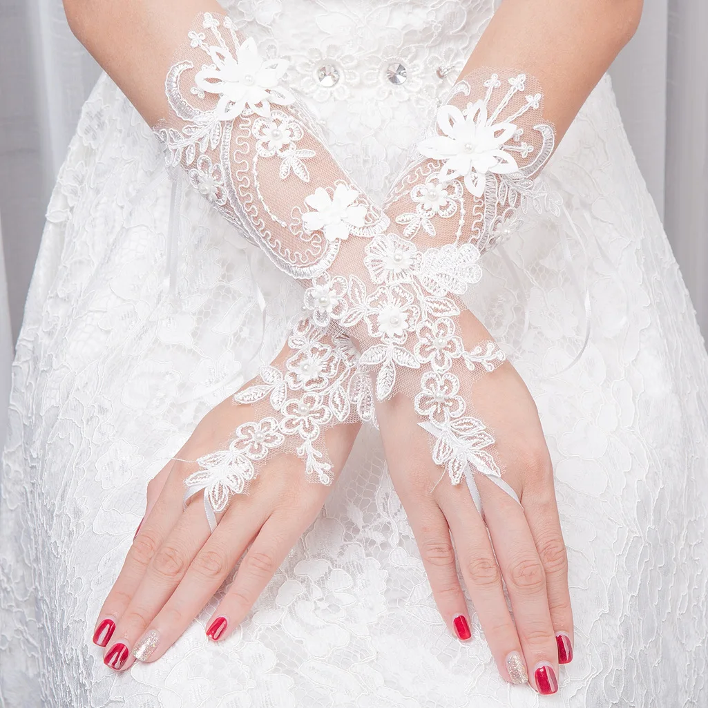 1 пара свадебных перчаток Eblow, свадебные перчатки без пальцев, женские белые кружевные перчатки, аксессуары для свадебной вечеринки