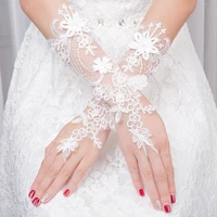 1 pair of eblow length wedding gloves fingerless bridal gloves pearls decorated white lace gloves for wedding party accessory