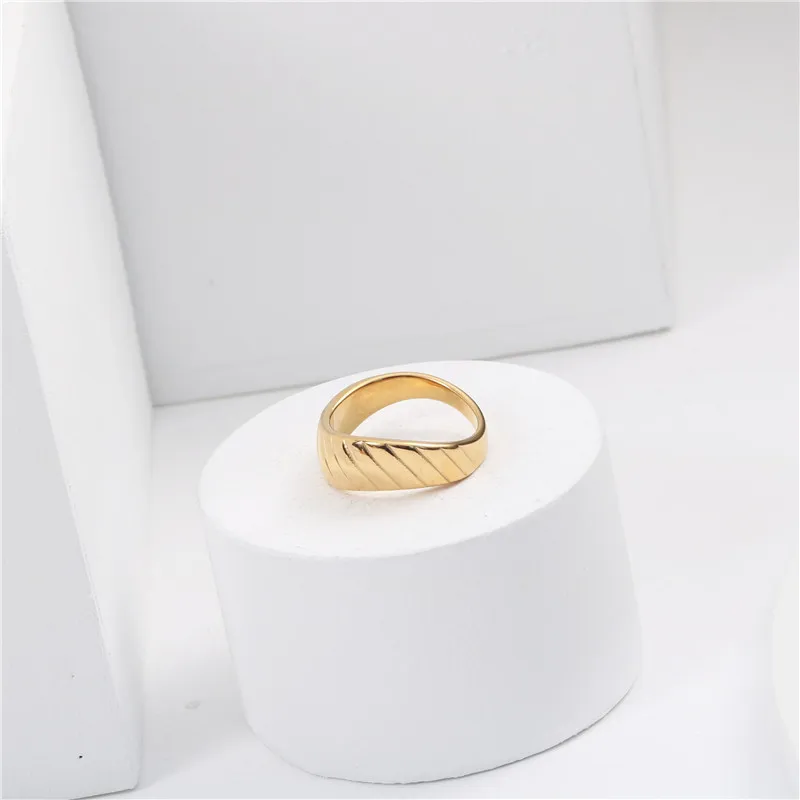 

Joolim Jewelry High End Pvd Plated Finish Wholesale No Fade Irregular Bread Grain Hip-hop Style Stainless Steel Rings for Women
