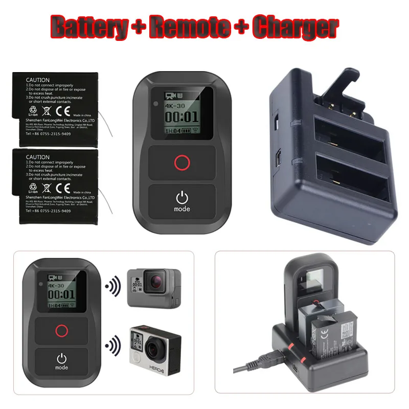Новый 3 в 1 для GoPro Hero 6 7 8 аккумулятор + 3-стороннее Дистанционное зарядное устройство + Hero 6 7 5 умный водонепроницаемый пульт дистанционного управления Wi-Fi для GoPro аксессуары