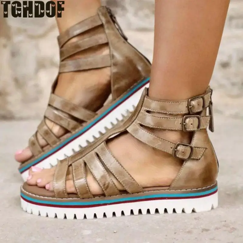 Women Sandals Flats Platform Woman Buckle Strap Summer Shoes PVC Plus Size Comfort Ladies Footwear New Woman Shoe 2021 New