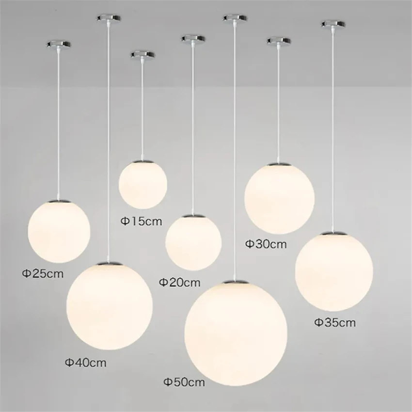 

Nordic single white glass ball pendant lights restaurant clothing store stair bedroom lamps living room hanging lights lighting
