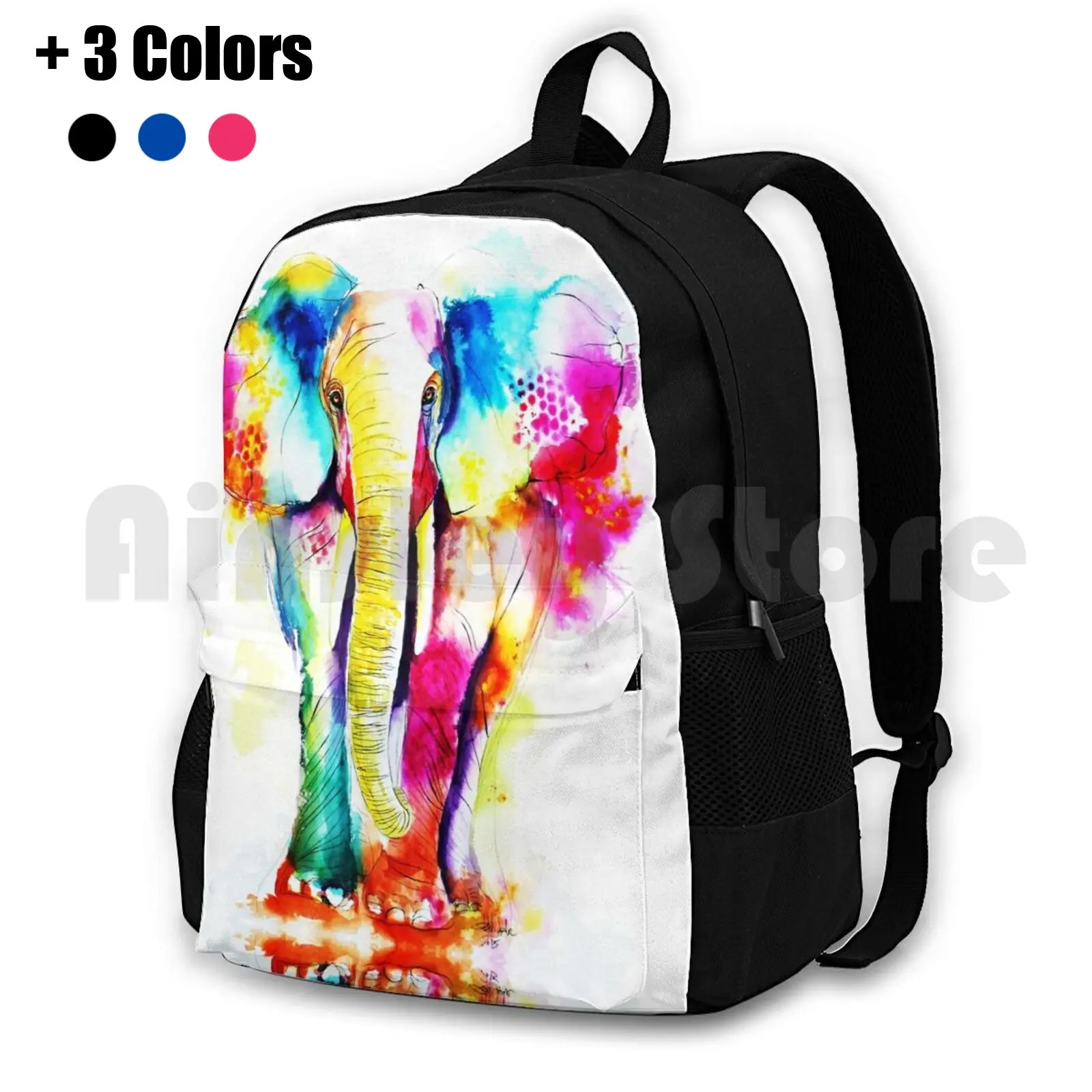 

Elephant Outdoor Hiking Backpack Waterproof Camping Travel Elephant Animal Animals Nature Wild Preserve Colorful Rainbow Artist