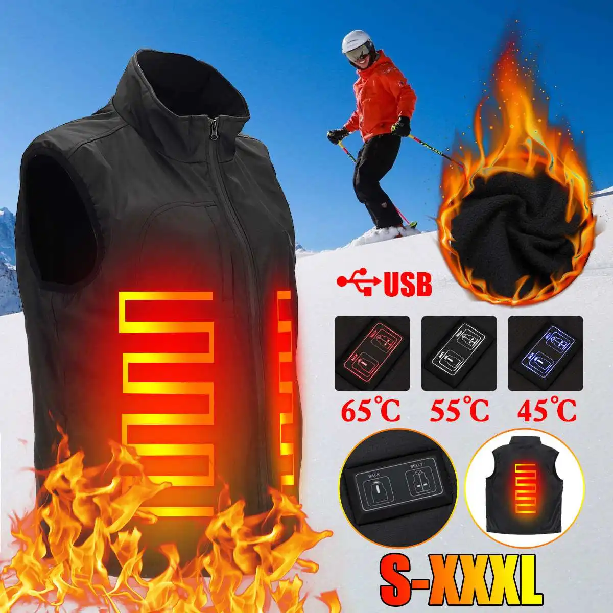 

Slim type Men Outdoor Heating Down Sleeveless Vest Jacket USB Intelligent Lightweight Warm Heated Jacket Vest Winter Body Warmer