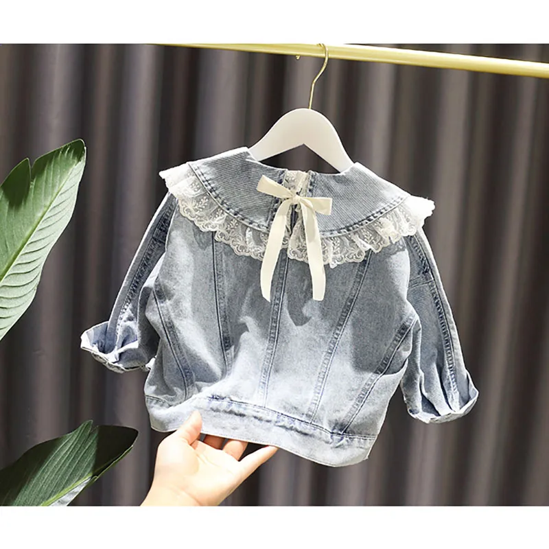 VFOCHI 2021 Girl Denim Jacket Spring Fashion Coats Children Clothing Baby Girls Clothes Outerwear Lace | Детская одежда и обувь