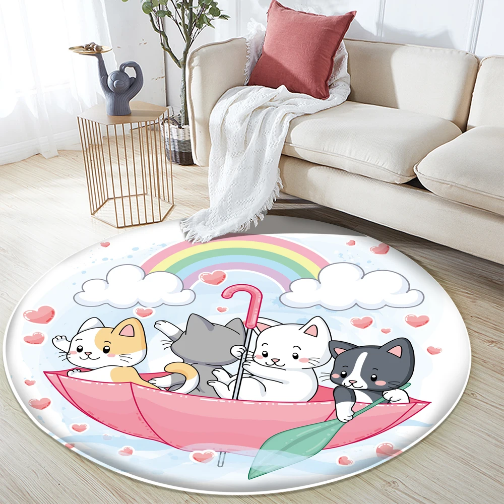 

Коврик для салона, простой модный и милый фланелевый ковер с рисунком кошки, нескользящий круглый ковер для спальни, гостиной, декоративный ...