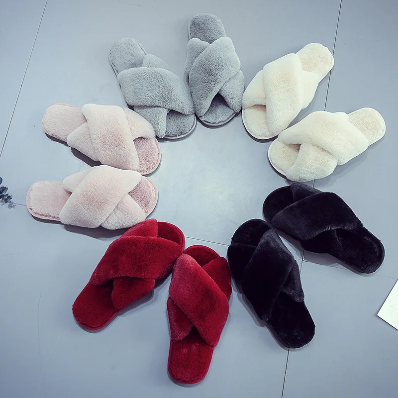 

Couples parent-child cross plush slippers boys girls autumn winter indoor home floor mopping soft bottom plush slippers women