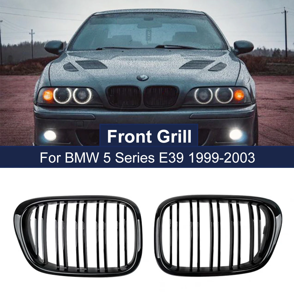 Car Front Bumper Kidney Grille Dual Slat line for BMW E39 5 Series 525 528 1999-2004 Glossy Matte Black Grill Replacement Part