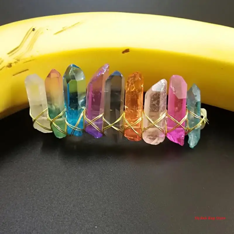 

Women Retro French Spring Hairpin Clip Rainbow Raw Crystal Quartz Hair Barrette
