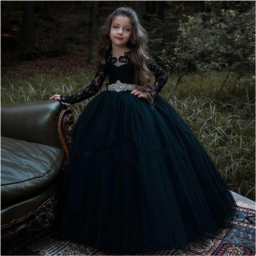 

Kids Formal Wear Girls Pageant Birthday Christmas Baby Children Party Dress Tulle O-Neck Applique Custom Flower Girls Dresses