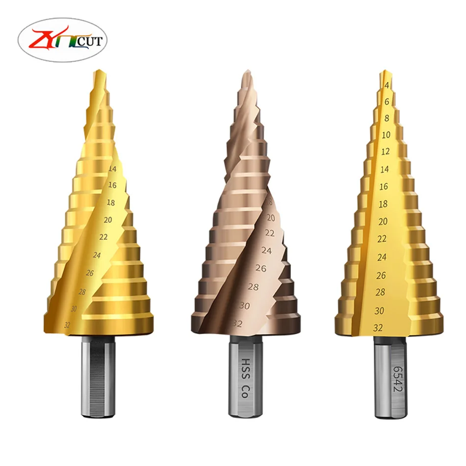 Pagoda Drill 3pcs SET 4-12 4-20 4-32mm Step Drill Multifunctional spiral straight groove titanium and cobalt plated stepped bit