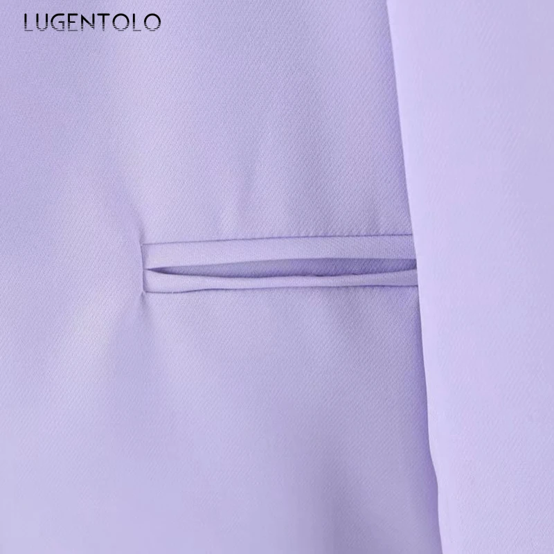 

Lugentolo Women Blazers and Jackets Spring Loose Long Sleeves Temperament Purple Single Breasted Casual Fashion Blazer Women