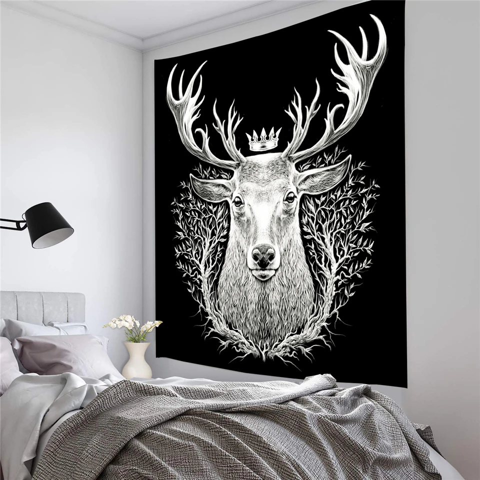 

Starry Sky Deer Psychedelic Tapestry Tree Elk Night Scenery Art Decorative Wall Tapestries Hippie Boho Decor Wall Carpet Blanket