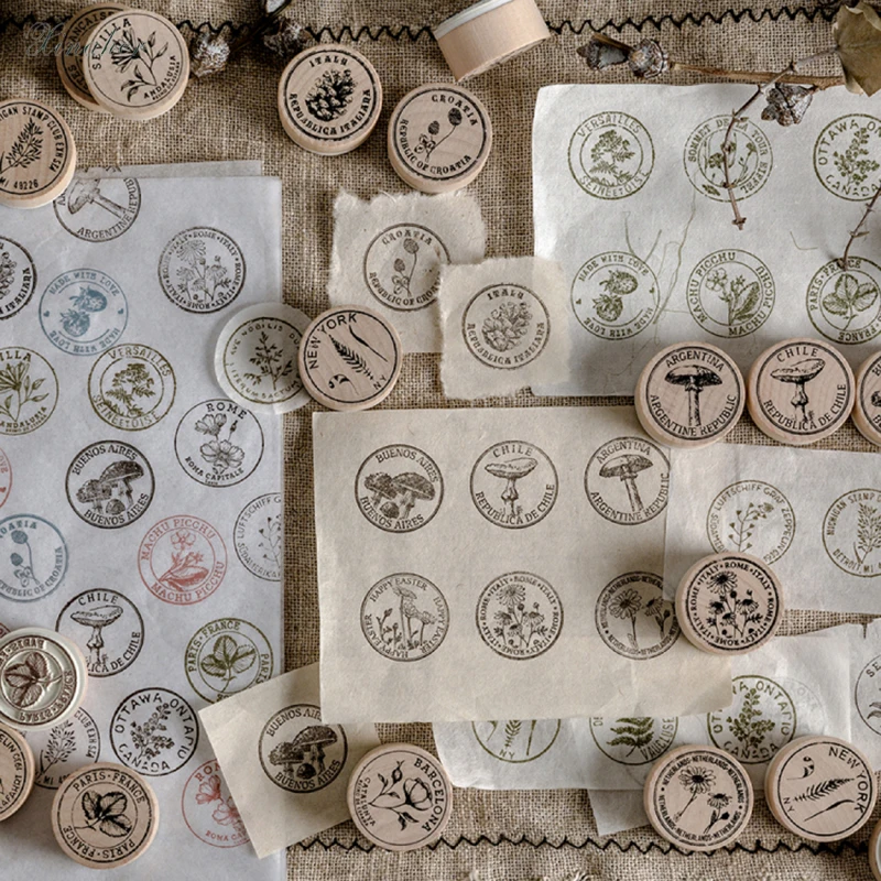 3 шт. винтажная ромашка гриб папоротник печать растения DIY Деревянные и резиновые