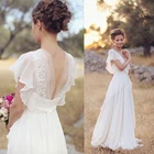 Богемные Свадебные платья с V-образным вырезом, а-силуэт, пляжные свадебные платья в стиле бохо, свадебное белое кружевное платье для невесты, 2022, с открытой спиной для женщин