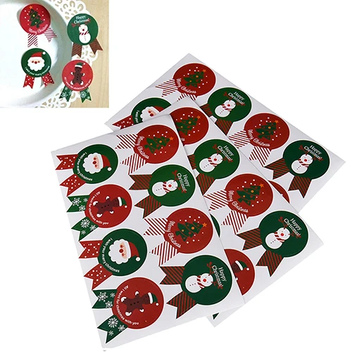 

New 24pcs/lot Paper Sticker New Christmas Label Gift Package Sealing Stickers for Cookie,Candy,Nuts Package,Christams santa tree