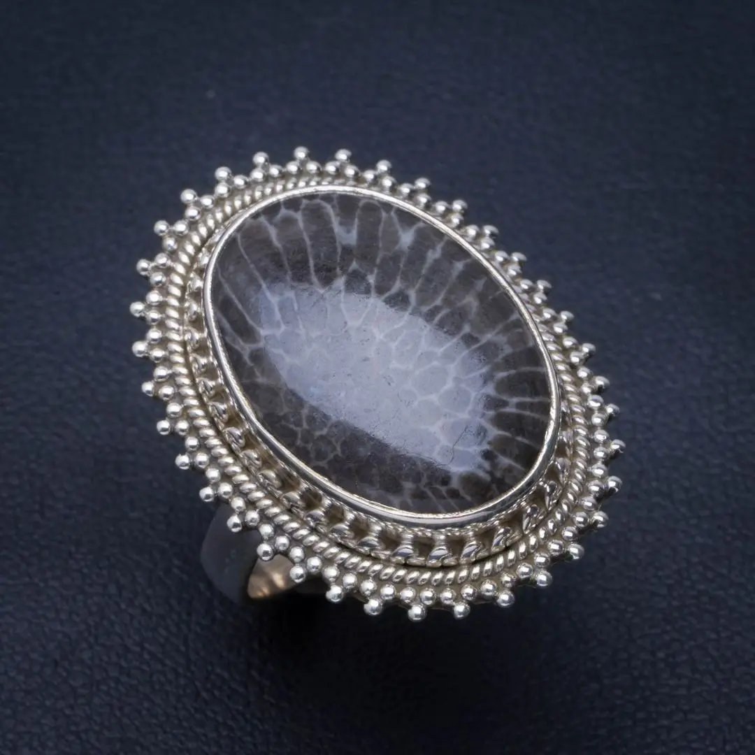 Натуральный скат коралл ручной работы уникальный 925 пробы Серебряное кольцо 8