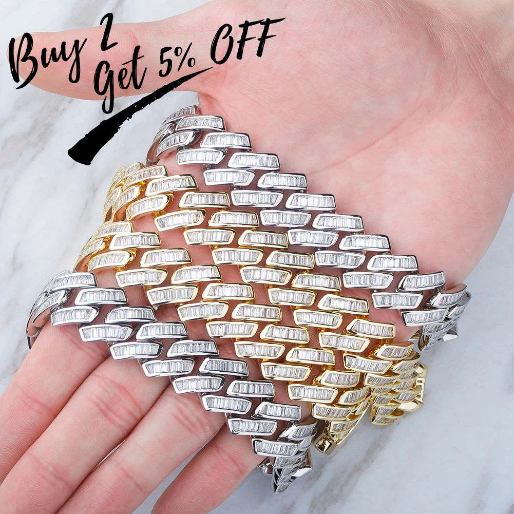 TOPGRILLZ 18mm Baguette Prong Cuban Link Necklace CZ Iced Out Chain Hip Hop Fashion Luxury Bling White Gold For Gift | Украшения и