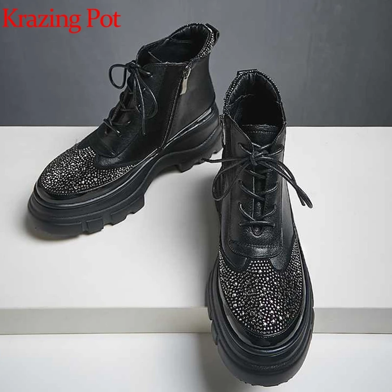Krazing pot/Новинка из коровьей кожи на шнуровке блестящие с круглым носком толстой
