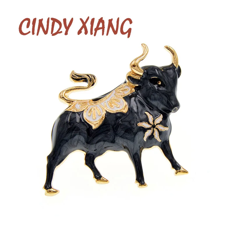 

CINDY XIANG New Enamel Bull Brooch Chinese 2021 Year Zodiac Brooches Women And Men Pin Animal Cattle Cow Jewelry 4 Colors