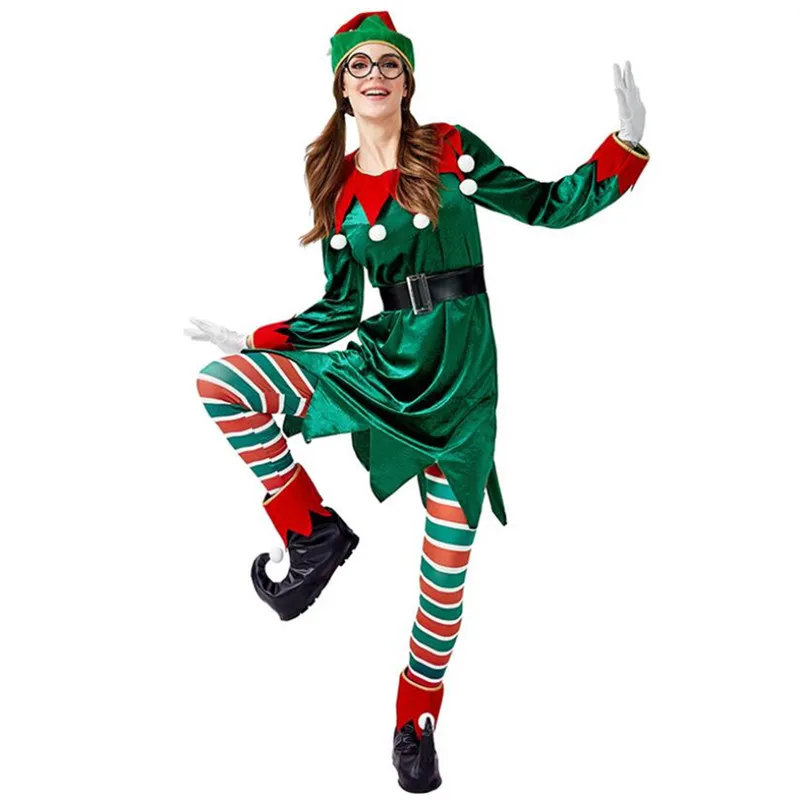 Christmas Cosplay Costumes for Adult Women Girls Elf Grinch Dress New Year Xmas Party Green Santa claus Performance Clothing