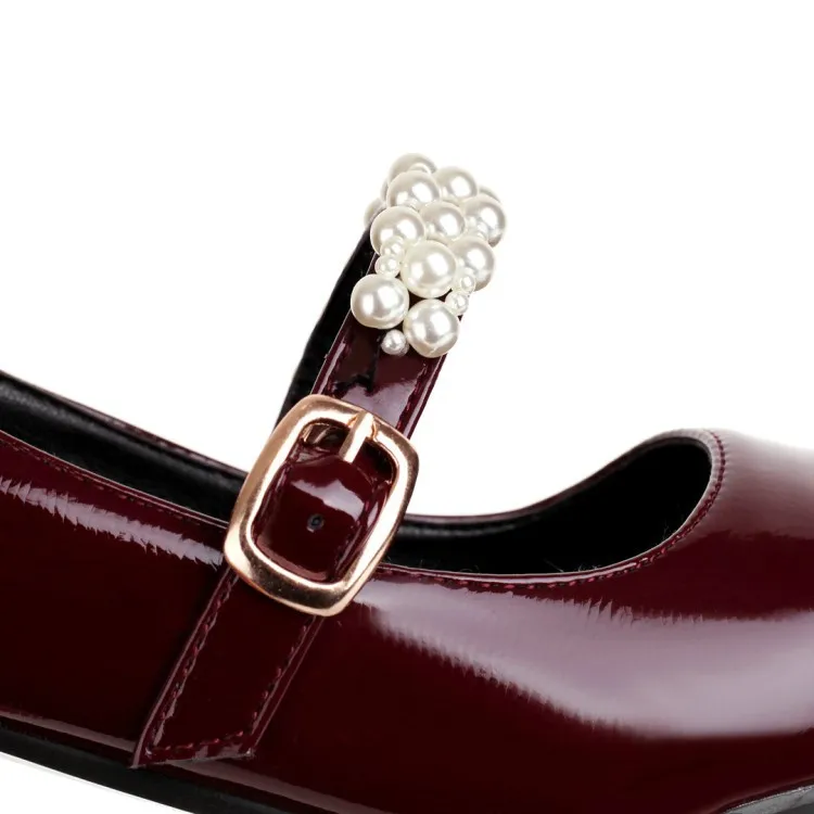 

Spring 2021 Front buckle chunky heels with straps beaded single shoes plus size women's shoes 33-46