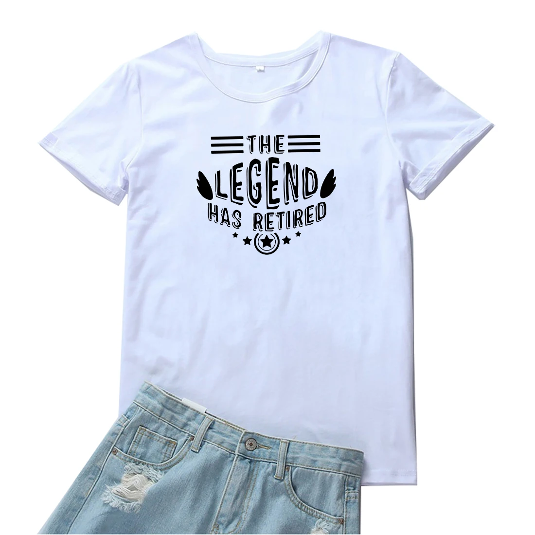 

The Legend Has Retired T Shirt Women Funny Letters Print Camisetas Mujer Casual O-neck Tee Shirt Femme Cotton White Tees Women