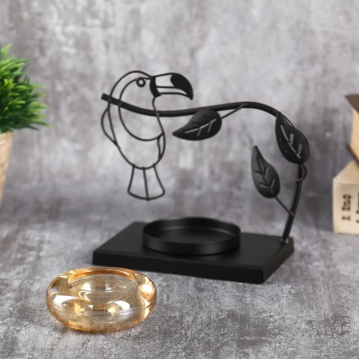 Candlestick metal glass for 1 candle &quotToucan on a branch" black 13.5x15x8 cm 4762512 Home decor Holders Candles Garden | Дом и сад