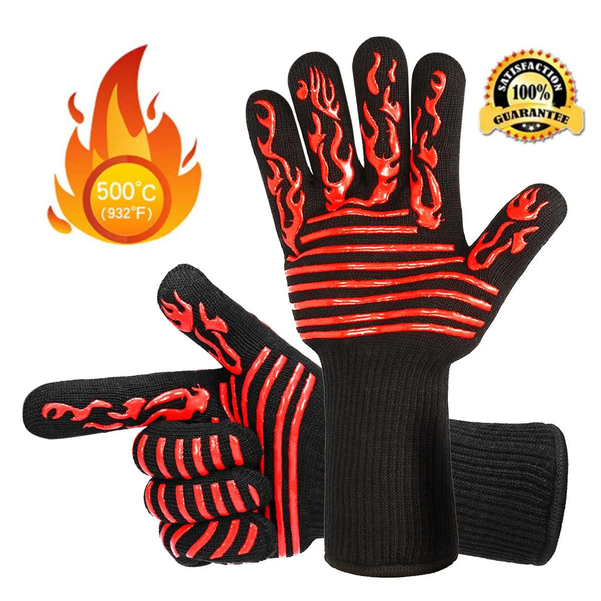 

Barbecue Anti-scald Gloves Heat Glove Resistant BBQ Oven Gloves Kitchen Fireproof Gloves Anti-slip Gloves for Baking Cooking
