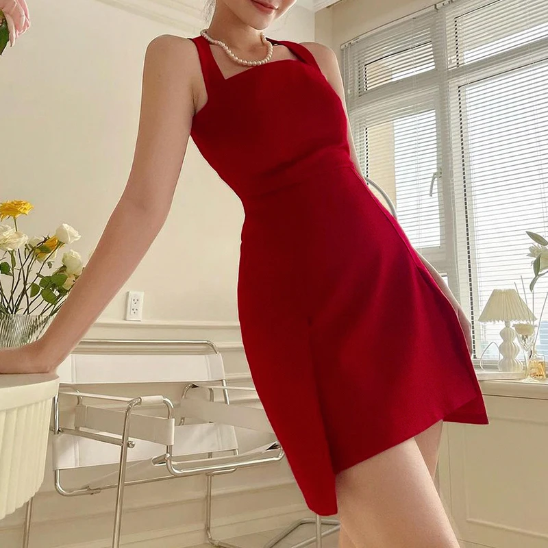 

Rapcopter Y2K Sexy Halter Dress Summer Backless Mini Dress Solid Sleeveless Sundress 90S Costume Women Bodycon Clubwear Party