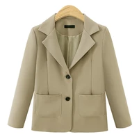 women fashion crop blazer office wear double breasted blazers coat vintage long sleeve pockets female outerwear chic tops