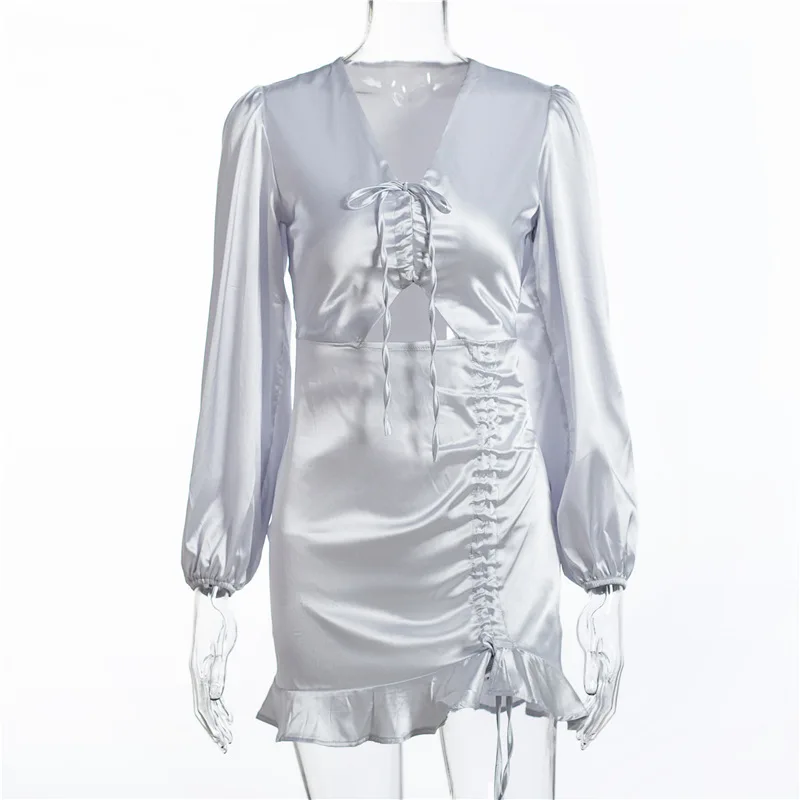 

2021 Irregular Hip Short Skirt Sexy V-neck Drawstring Ruched Nightclub Dress