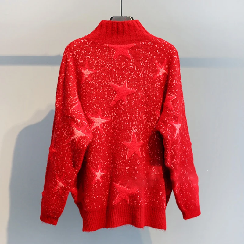 Gaganight Stars Faux Mink Cashmere Sweet Sweater Women Half Turtleneck Solid Pullover Girls Autumn Winter Thick Soft Warm Jumper | Женская