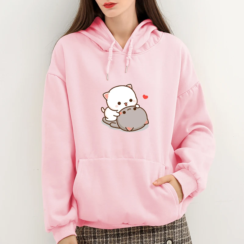 

Хлопковая Корейская толстовка с капюшоном для женщин и мужчин, свитшот с милой кошкой, Женский пуловер оверсайз, Толстовки для пар на осень и зиму, милая спортивная одежда
