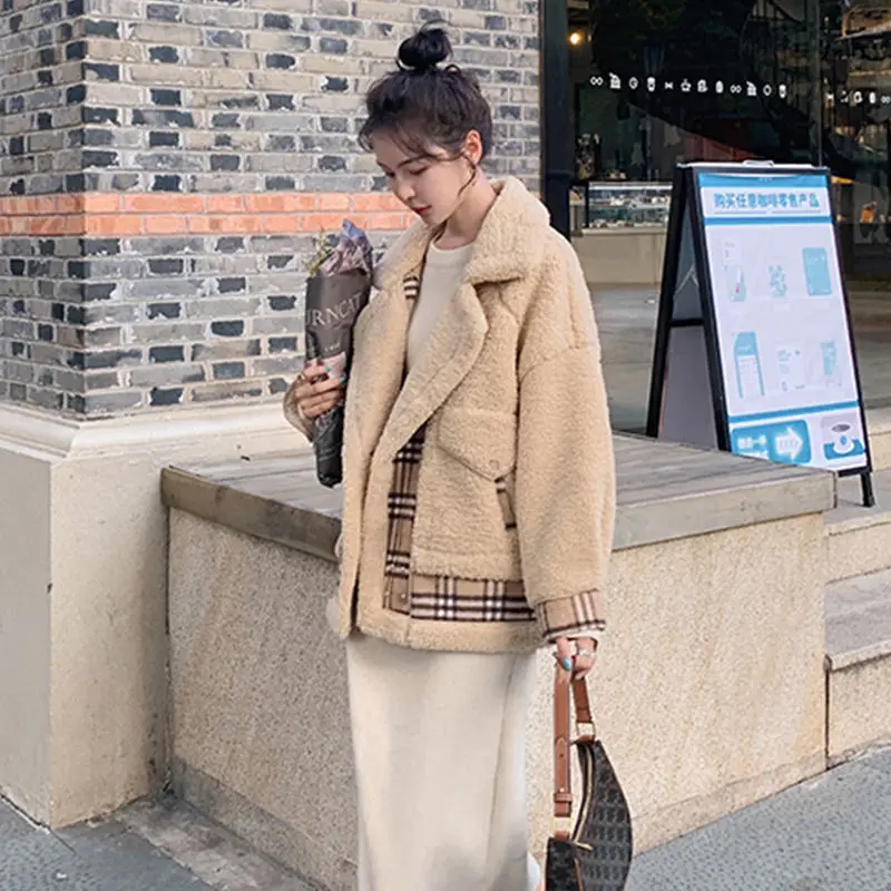 Женское пальто из овечьей шерсти y2k новая Корейская версия свободного кроя