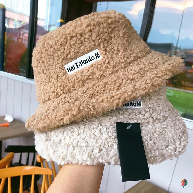 

Lamb Faux Fur Bucket Hat Thickened Warm Teddy Velvet Winter Hats for Women Lady Bob Panama Outdoor Plush Fisherman Hat