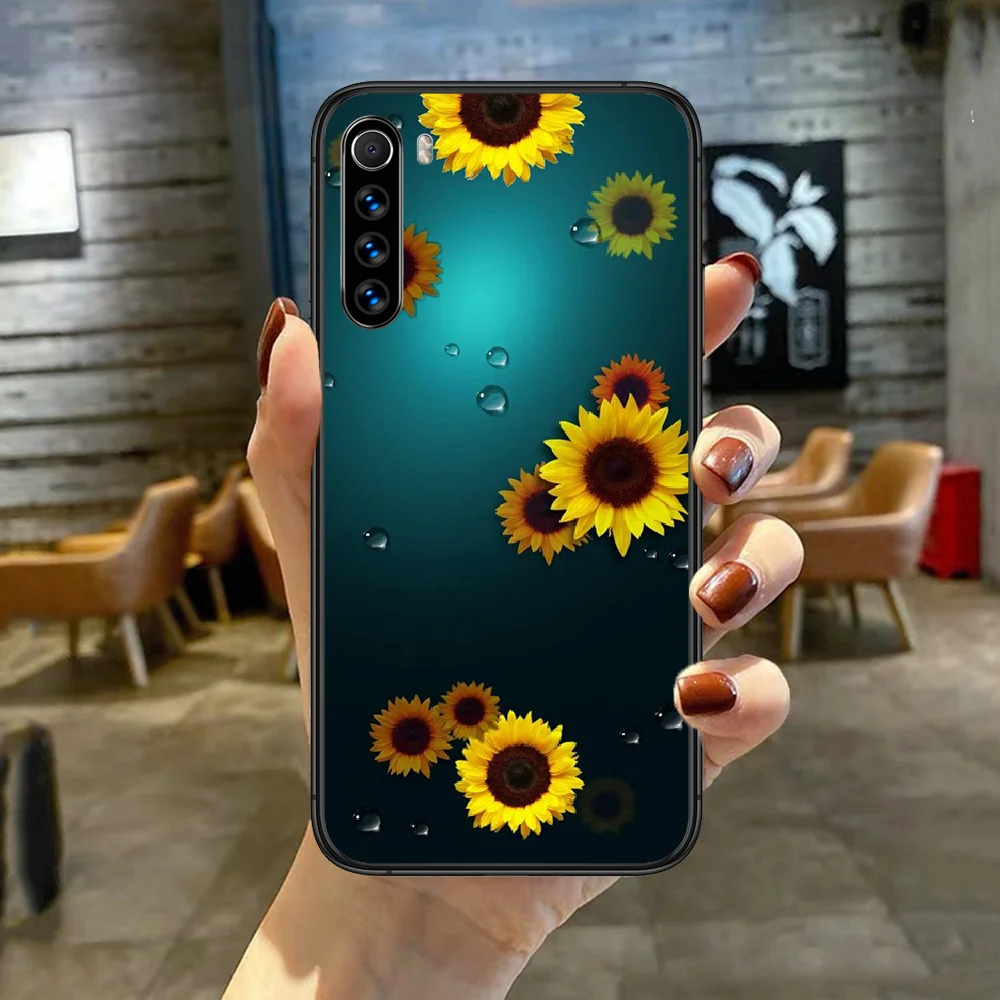 

Cute Yellow Sunflower Phone Case Cover For XIAOMI Redmi Note 3 4 4X 5 6 7 8 9 Pro T S Max black Shell Luxury Prime Tpu Bumper