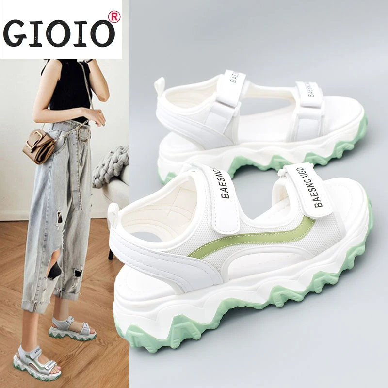 

Сандалии женские на платформе с открытым носком, босоножки на массивной подошве, с регулируемой застежкой на липучке, обувь на танкетке, цве...