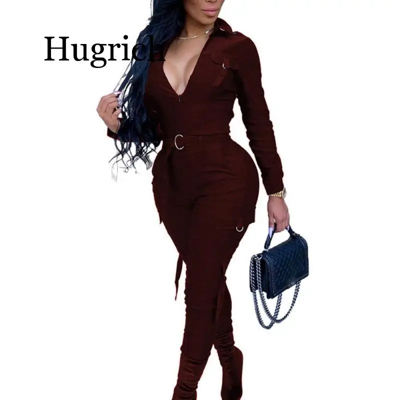 

Сексуальный женский Облегающий комбинезон с v-образным вырезом и длинным рукавом, армейский зеленый однотонный повседневный комбинезон, Же...