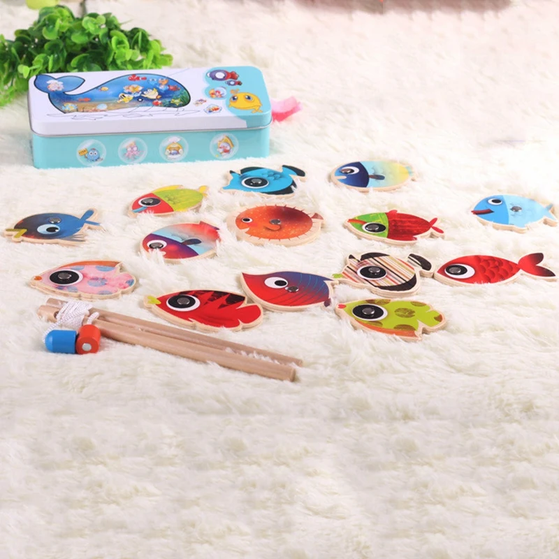 Детская деревянная игрушка-палочка магнитные игрушки рыболовная игра жестяная