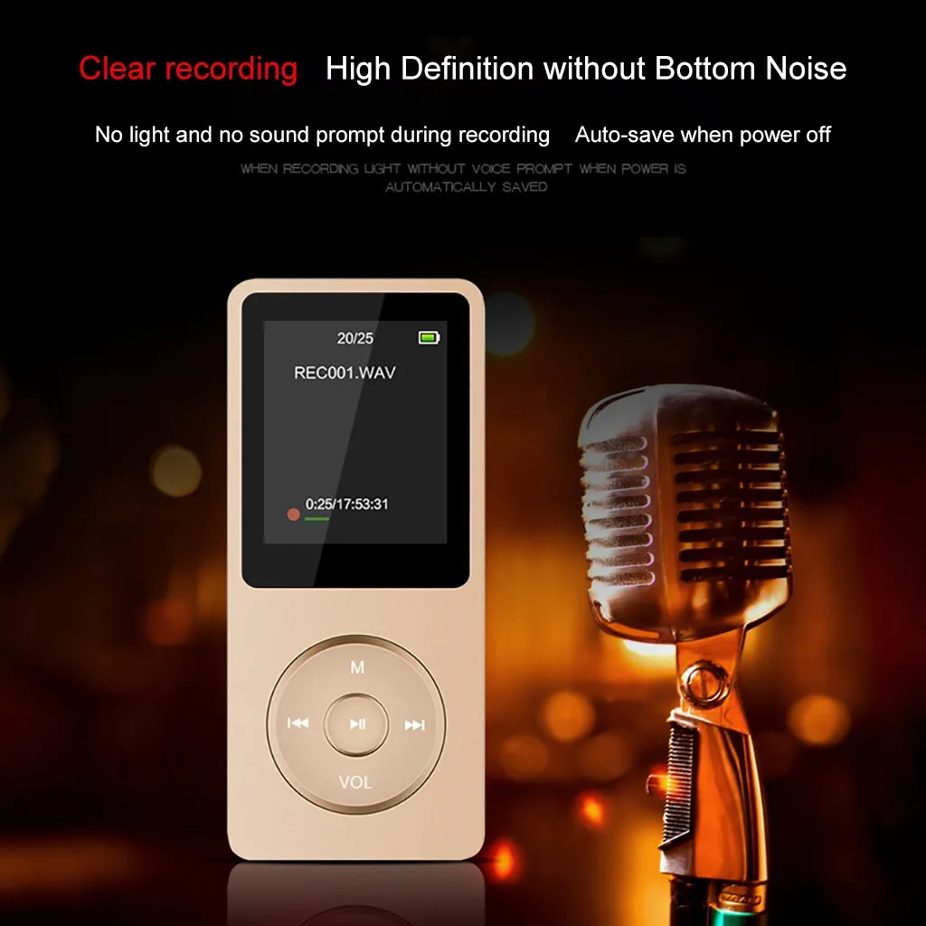 Мини воспроизведение Mp3 без потерь Звук Музыкальный плеер Fm рекордер Tf карта 80 часов mp3-плеер