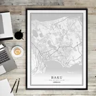 Картина на холсте, черно-белая карта города, Постер в скандинавском стиле для гостиной, Баку, ланкорань