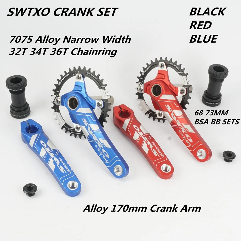 SWTXO CRANK SETS MTB Mountain Bike Alloy Narrow Wide 32T 34T 36T Chainring 9 10 11 12 Speed 170mm Crank 68 73MM BSA BB Set on - Система шатунов SWTXO MTB для горного велосипеда из сплава с узким широким 32T 34T 36T звездами 9 10 11 12 скоростей 170 мм шат